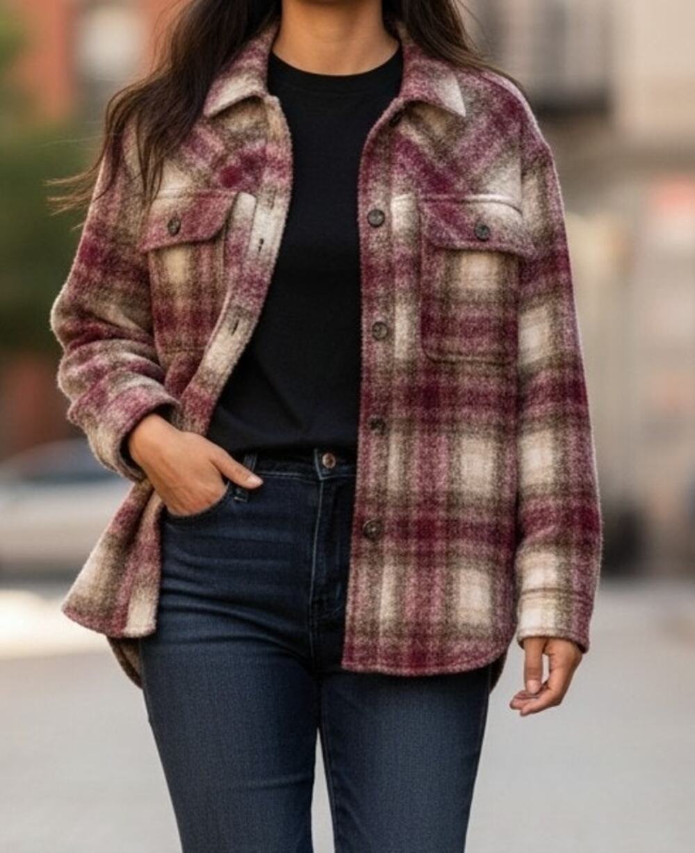 LA Hearts Women's Red Plaid Shacket Jacket Size M/L Button Up Long Sleeve